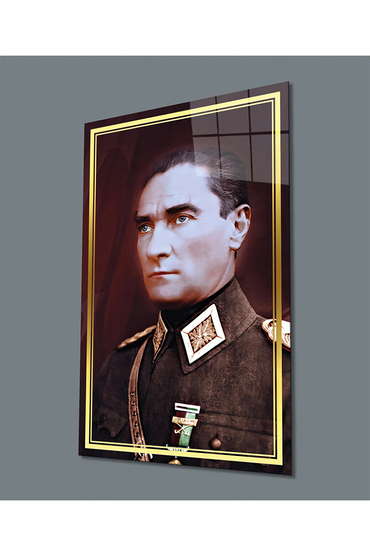  Miyrem Glasses Collection -A1^#  Gold Şerit Atatürk Üniformalı Cam Tablo