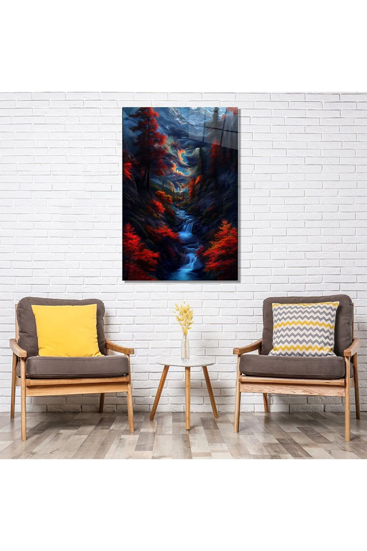  Miyrem Glasses Collection -A1^#  Alevler Arasında Saklı Vadi Cam Tablo  