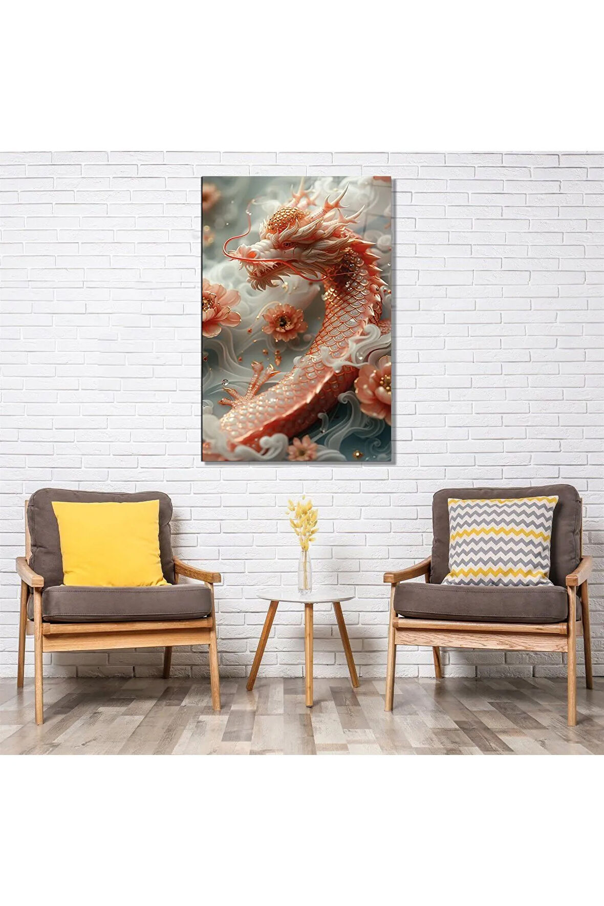  Miyrem Glasses Collection -A1^#  Çiçekler Arasında Ejderhanın Dansı Cam Tablo  