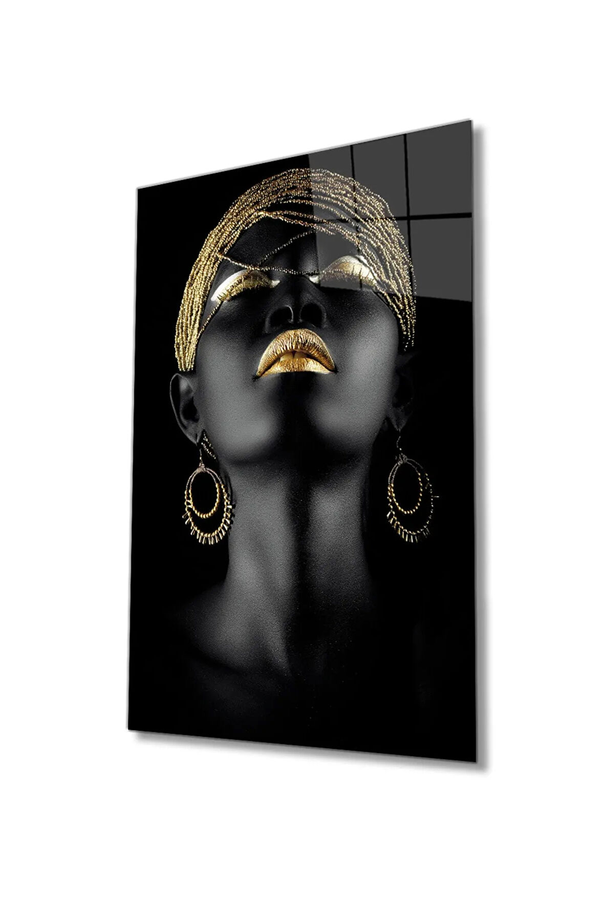  Miyrem Glasses Collection -A1^#  Altın Saç Dudak ve Göz Makyajlı Afrikalı Kadın Cam Tablo