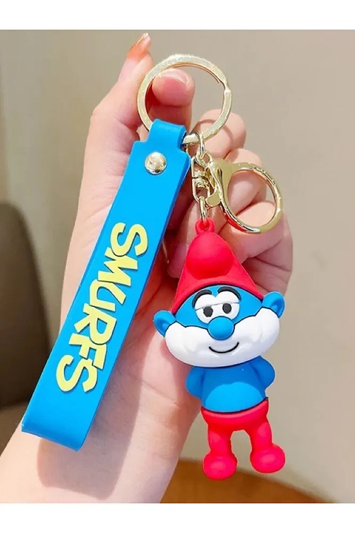 Sevimli Şirinler Karakteri Şirin Baba 3D Silikon Anahtarlık Kaliteli Büyük Boy Papa Smurf