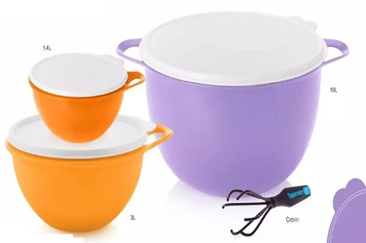 Tupperware Büyük Renkli 4 lü Miksim Saklama ve Hazırlama  Kabı Set ESC