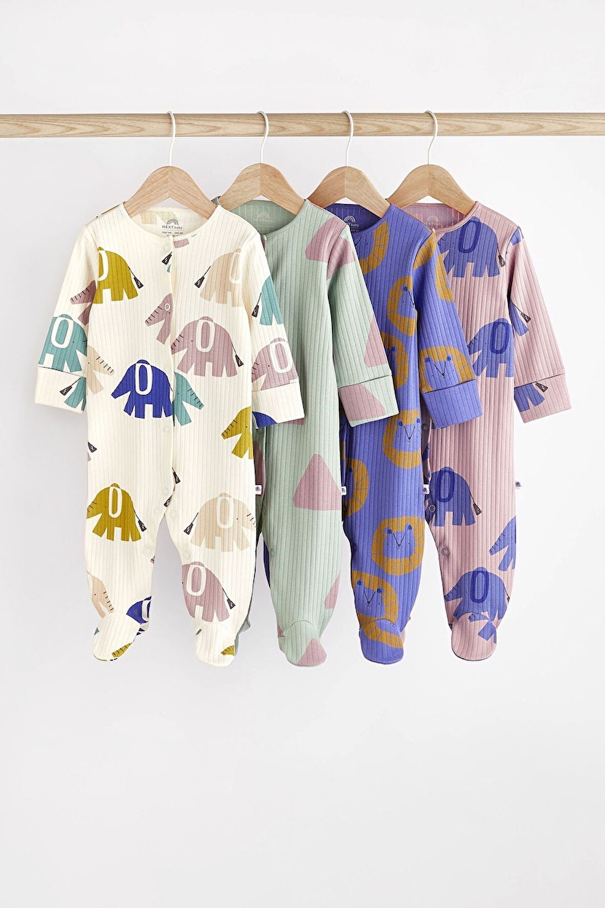 Next Baby % 100 Pamuklu Mavi Krem Fil Desenli 4’lü Tulum Set