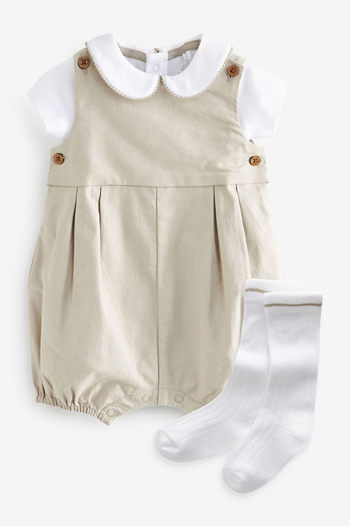 Next Baby % 100 Pamuklu Bej Smart Salopet Body Zıbın Çorap Set