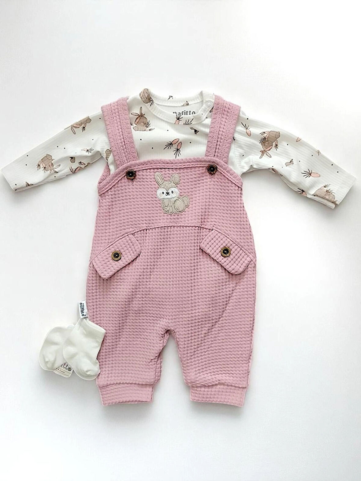 TAVŞAN NAKIŞLI BEBEK TULUM ÇORAP HEDİYELİ %100 PAMUKTAN