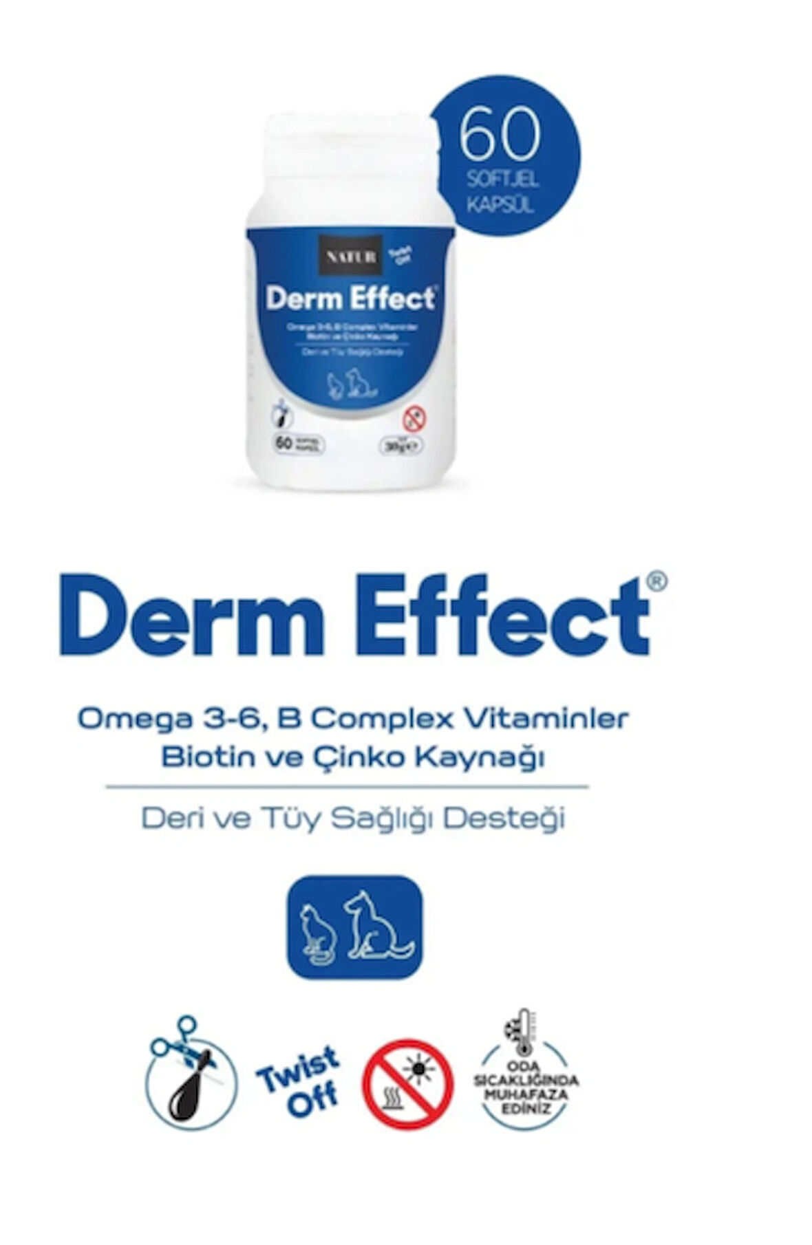 Natur Derm Effect Deri Ve Tüy Sağlığı Desteği Kedi ve Köpekler İçin 60 Kapsül