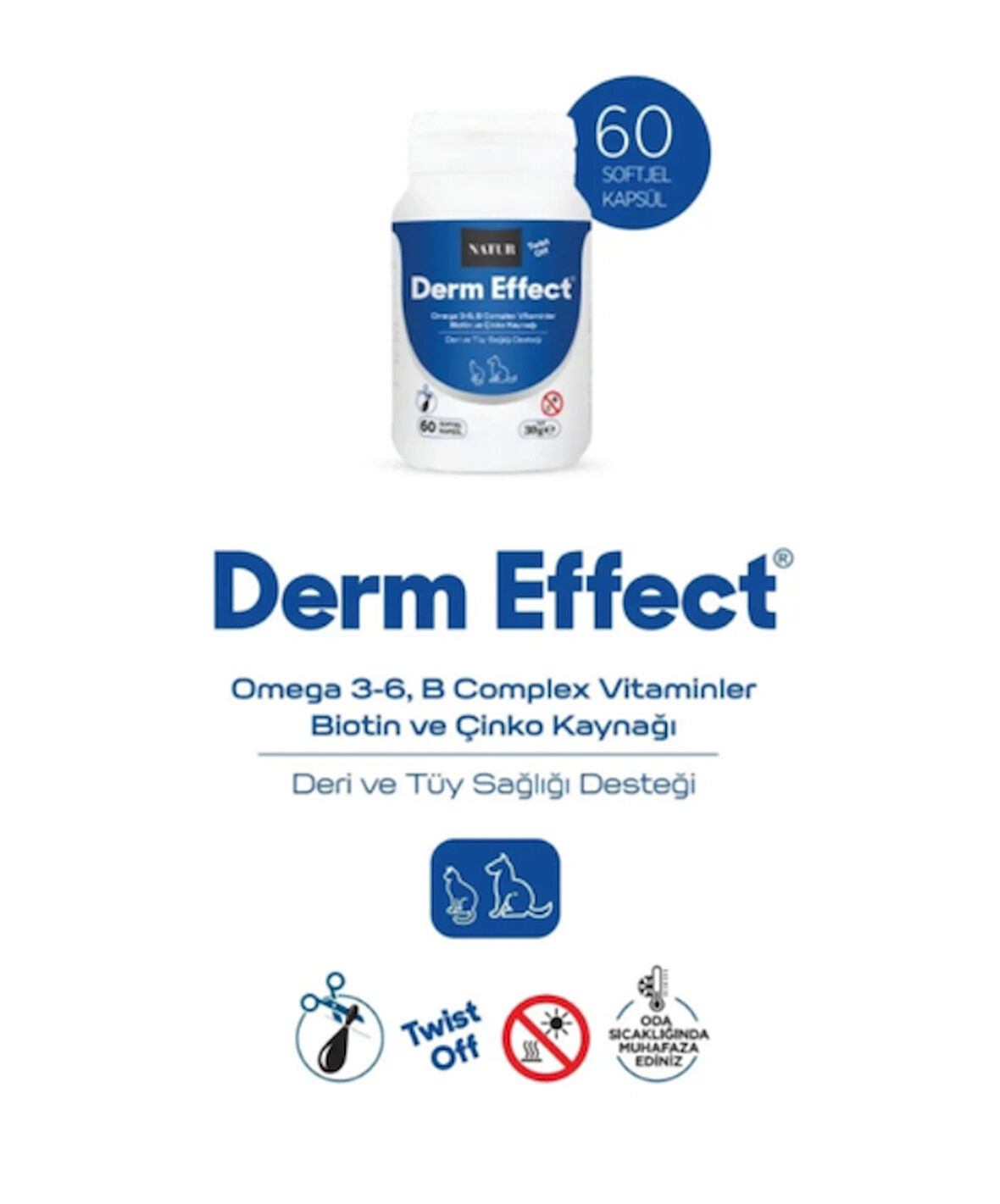 Natur Derm Effect Deri Ve Tüy Sağlığı Desteği Kedi ve Köpekler İçin 60 Kapsül