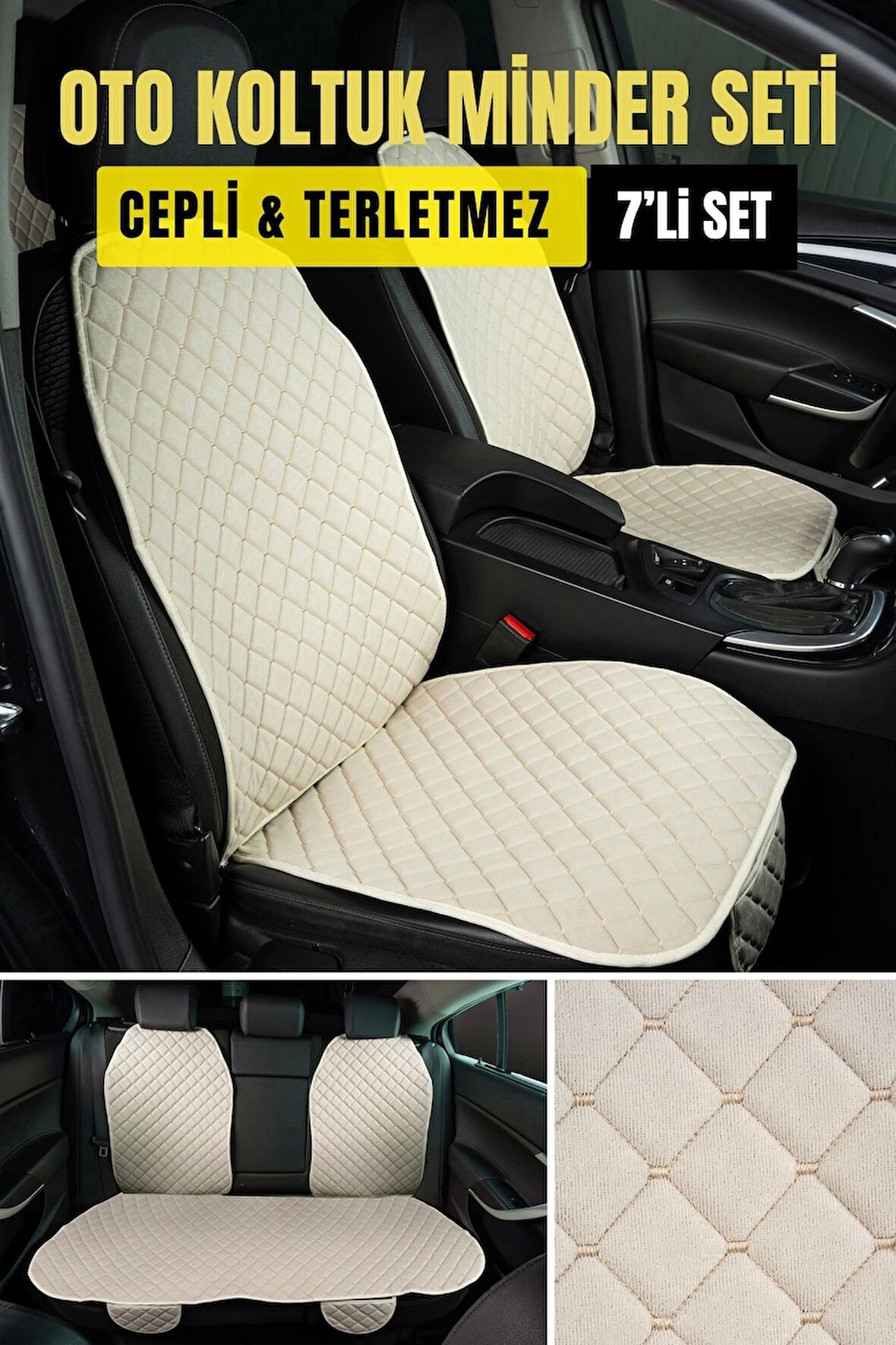 Araba Terletmez Ergonomik Koltuk Minderi (7 PARÇA) - 5 Koltuk Tam Set (bej-bej)