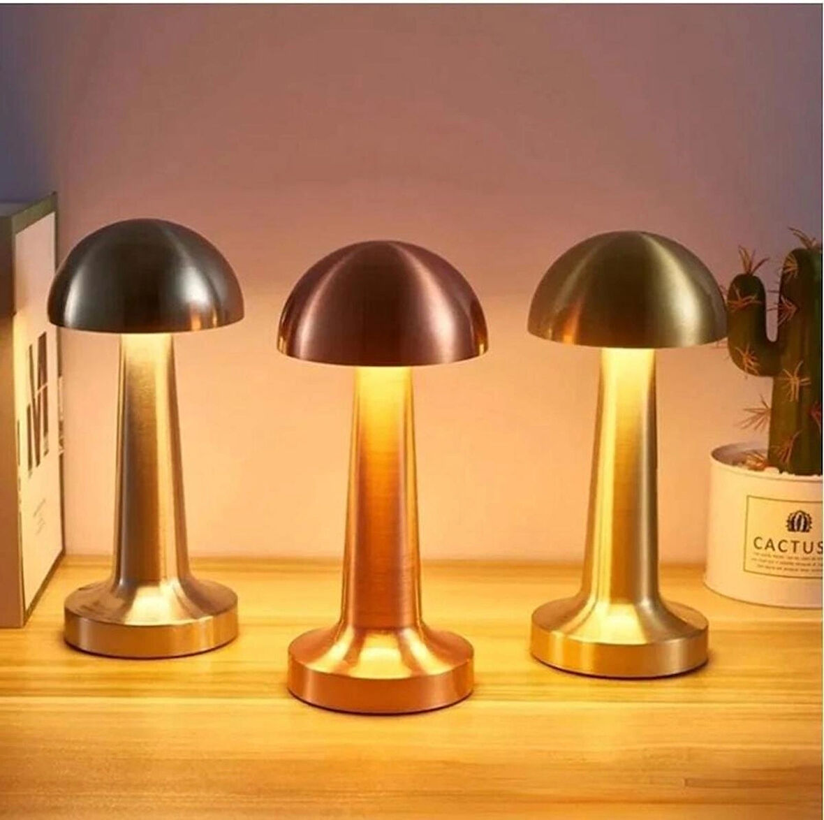Mantar Başlı Masa Lambası Şarjlı Dokunmatik Gece Işığı Lüks Başucu Lambası