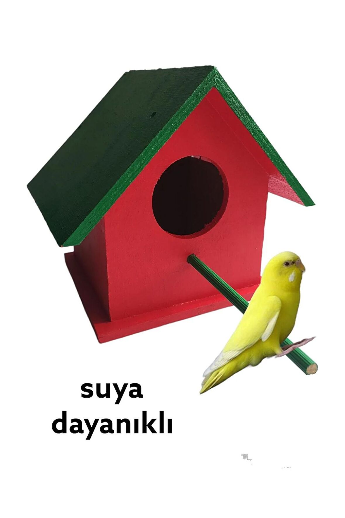 Ahşap Kuş Yuvası Dış Mekan Suya Dayanıklı Kırmızı Yeşil 14x14x19 Cm