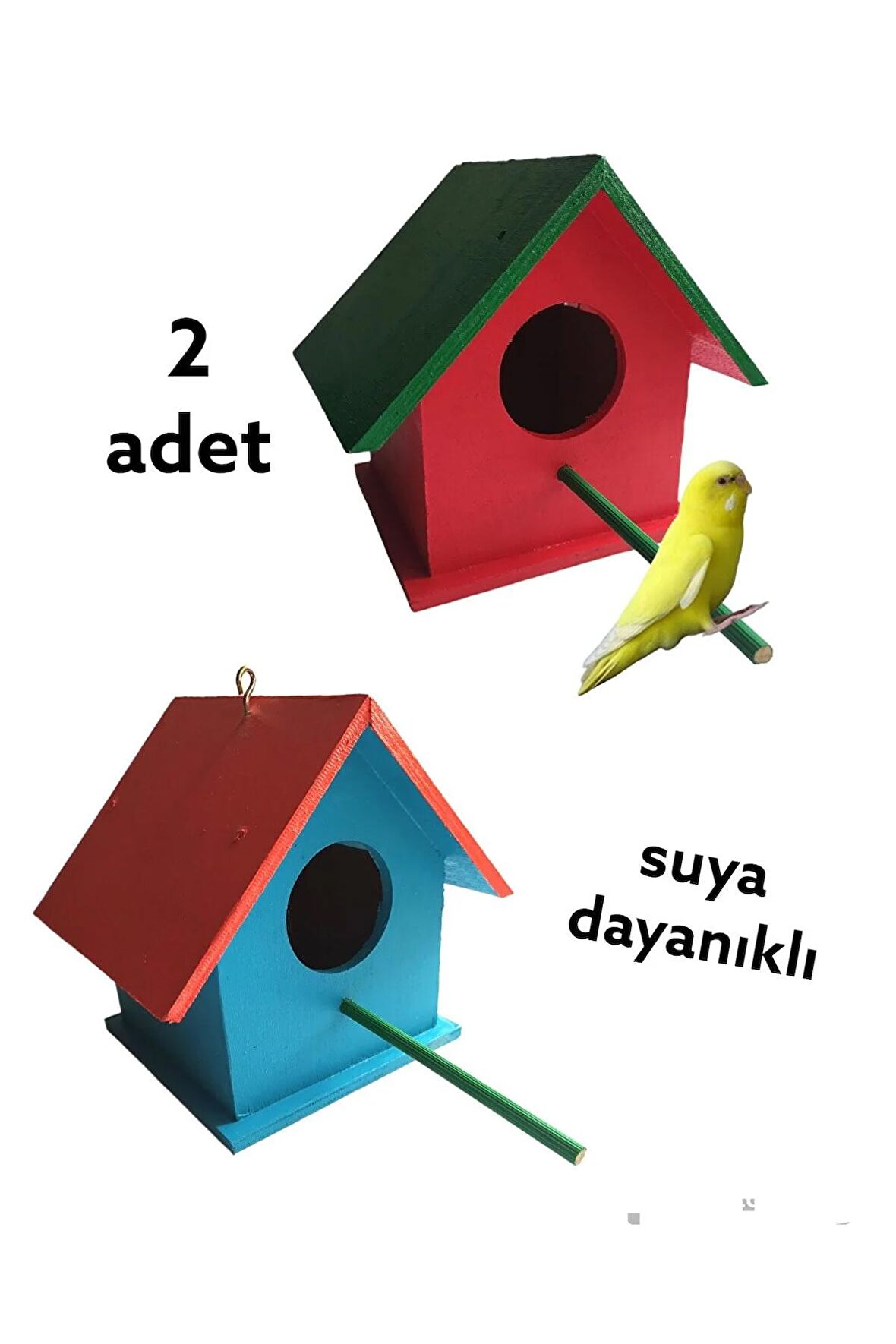 Ahşap Kuş Yuvası Kuş Evi Dış Mekan Suya Dayanıklı 2 Adet 14x14x19 Cm