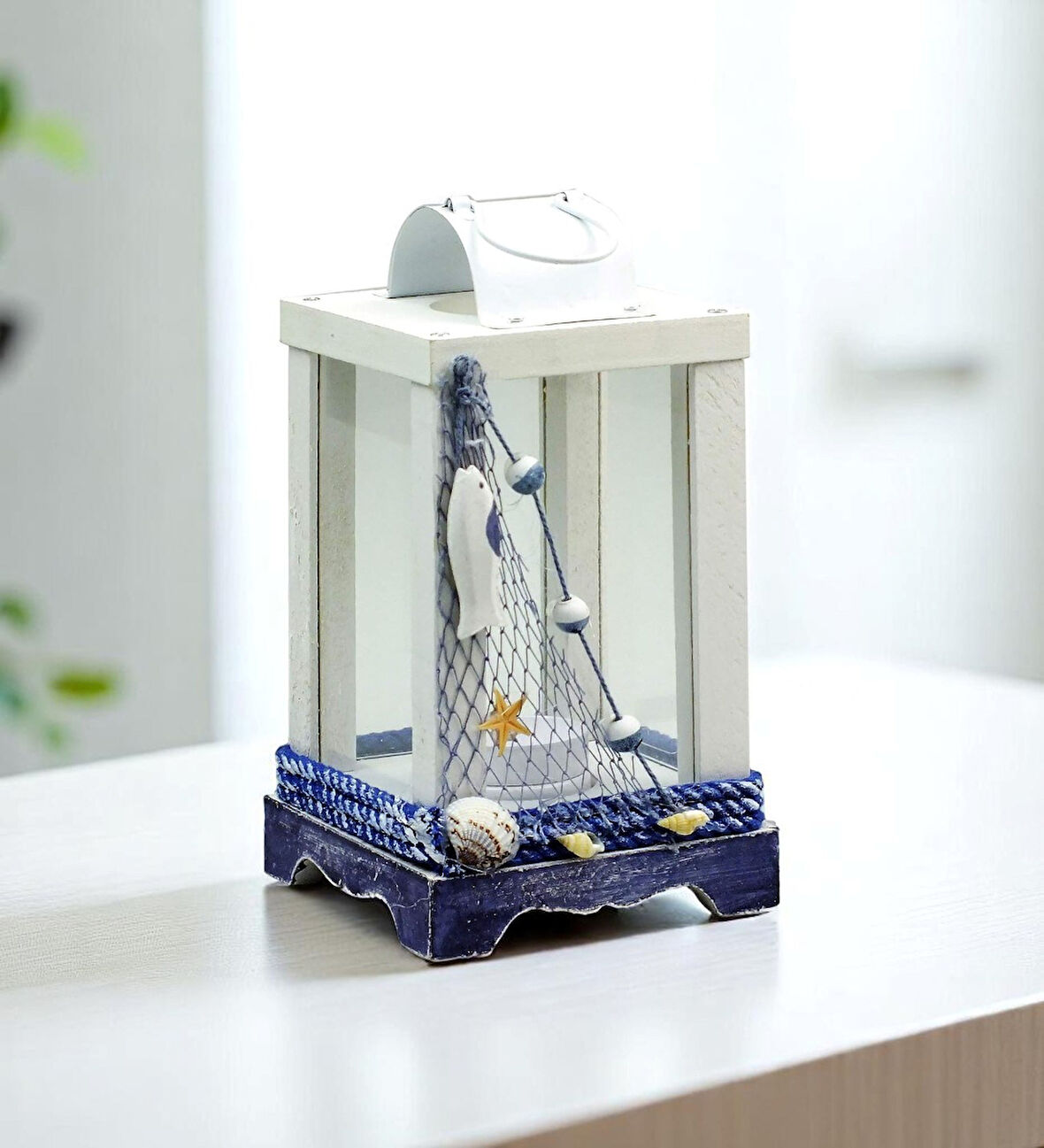 Ahşap Marin Fener Mumluk Şamdan – Deniz Temalı Dekoratif Aksesuar | 20 x 10,5 x 10,5 cm