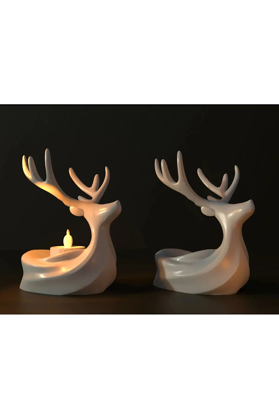 2 Adet Beyaz Renk Dekoratif Yılbaşı Tealight Geyik Hediyelik Ev Dekorasyonu