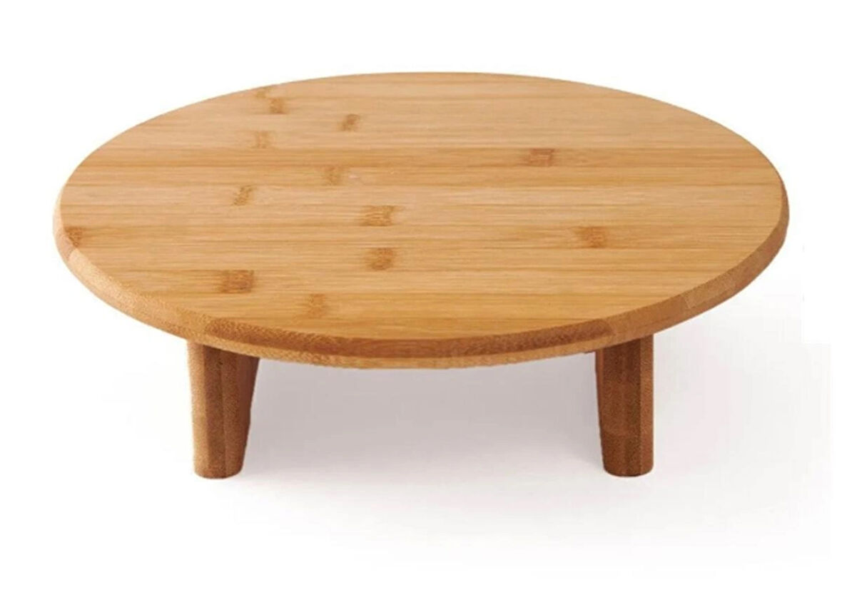 Ayaklı Yuvarlak Kesim Panosu Bambu - Sofra -36cm * 8cm