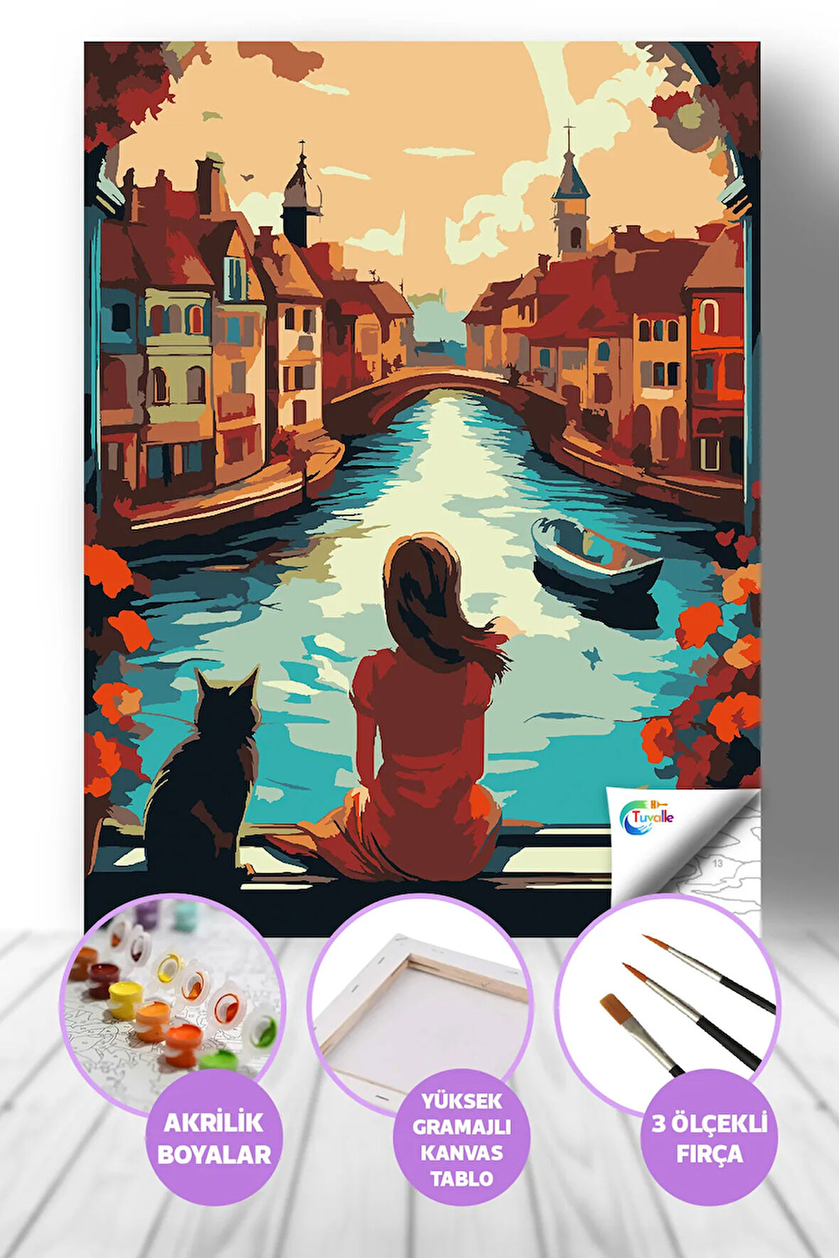 Nehrin Kıyısında Akşam Sayılarla Boyama Seti, Hobi Seti, 40X50 Tablo, Fırça Boya, Numaralı Tuval