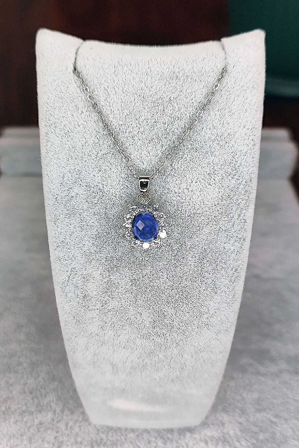 Kararma ve  Alerji Yapmayan Doğal Taş Lapis Lazuli Kolye ( Çelik aksam ve Çelik Zincirli )