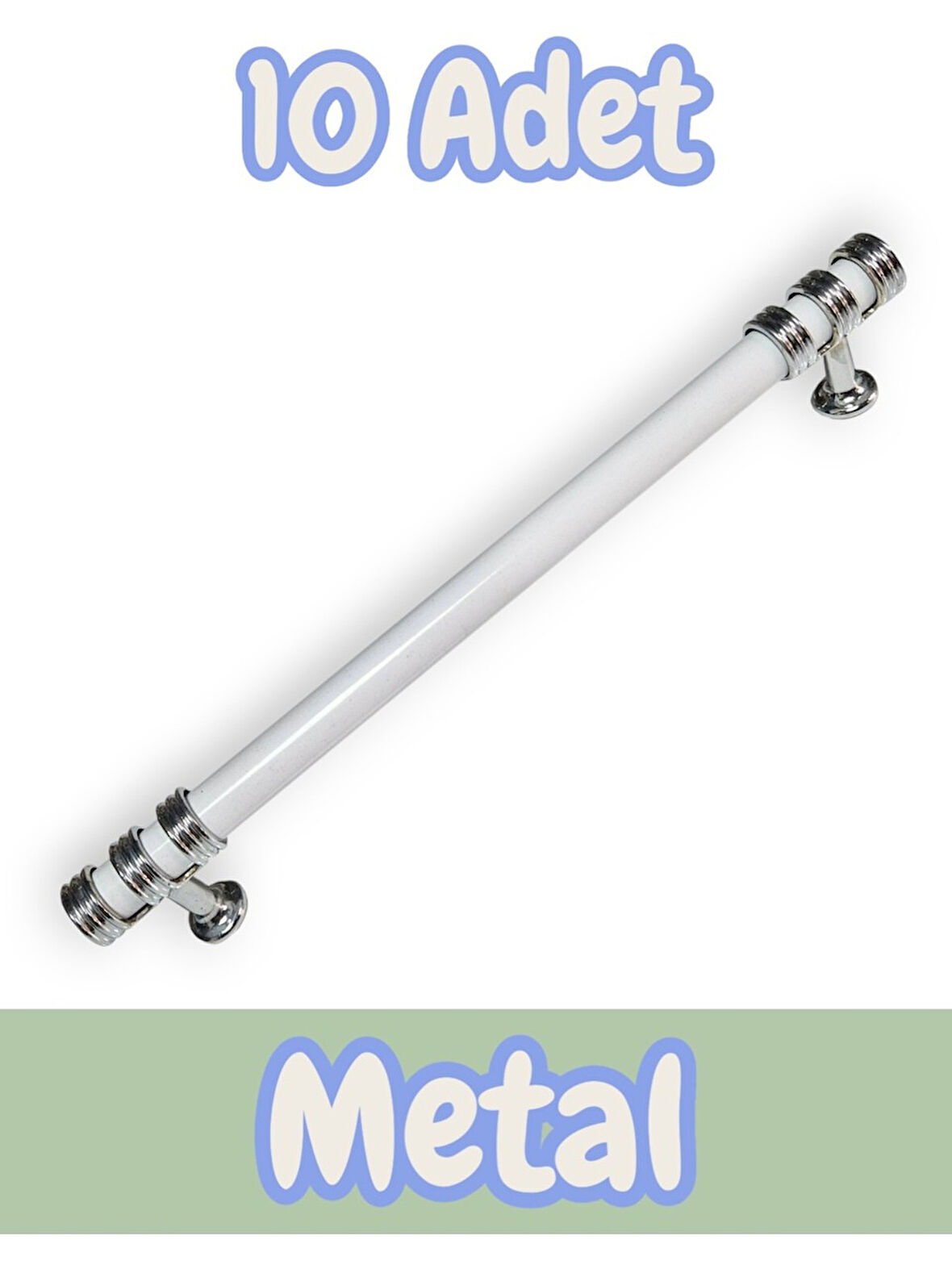 Nesli Alüminyum Metal Lüks Modern Mobilya Çekmece Mutfak Dolabı Kulpu Beyaz-Krom 128mm (10 Adet)