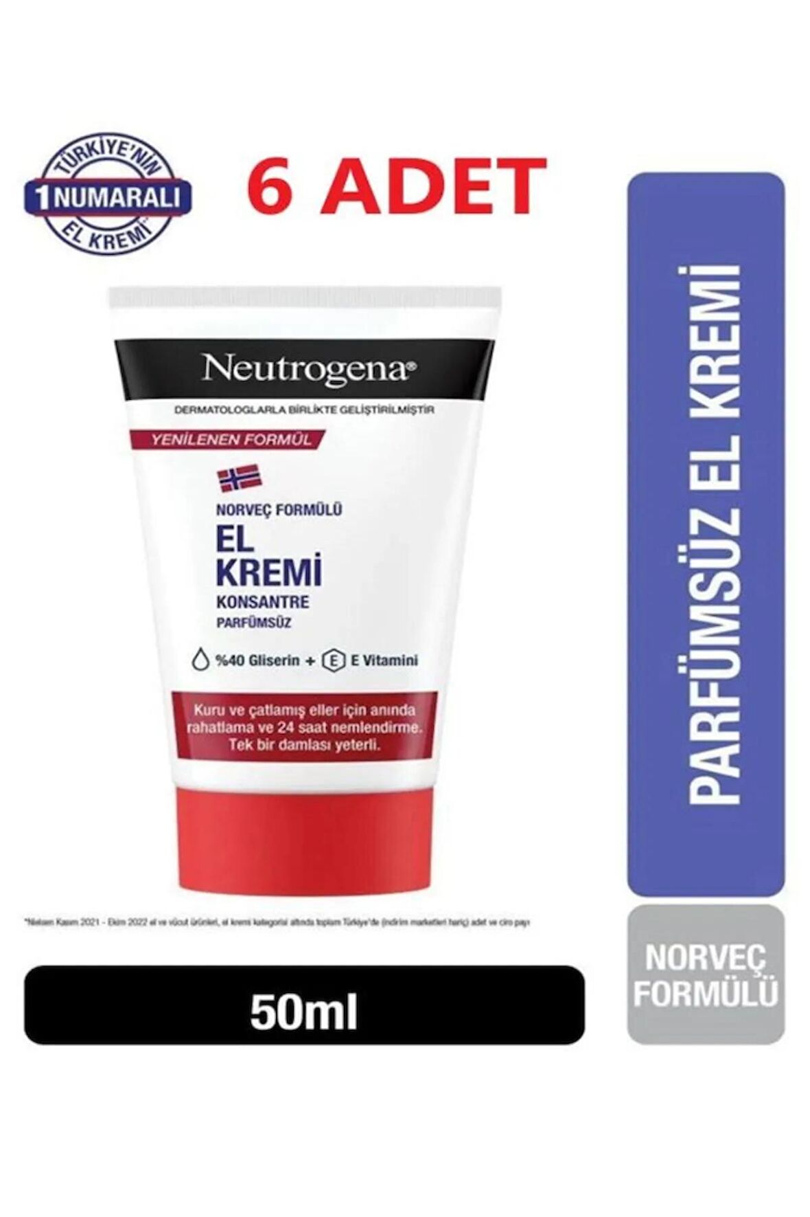 Neutrogena Konsantre Formül Nemlendirici Parfümsüz El Kremi 50 Ml 6 Adet