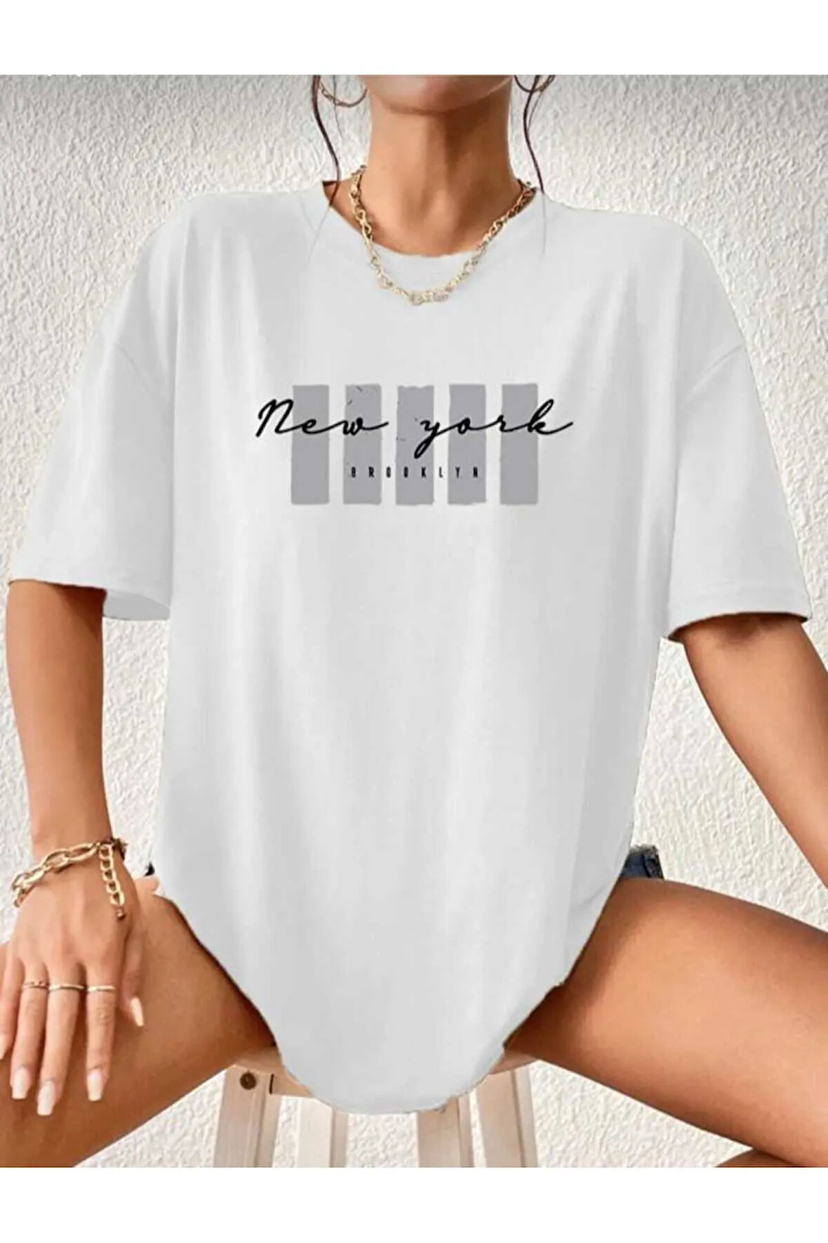 malkoçbey newyork broklıyn baskılı overisze unisex basic t-şhirt