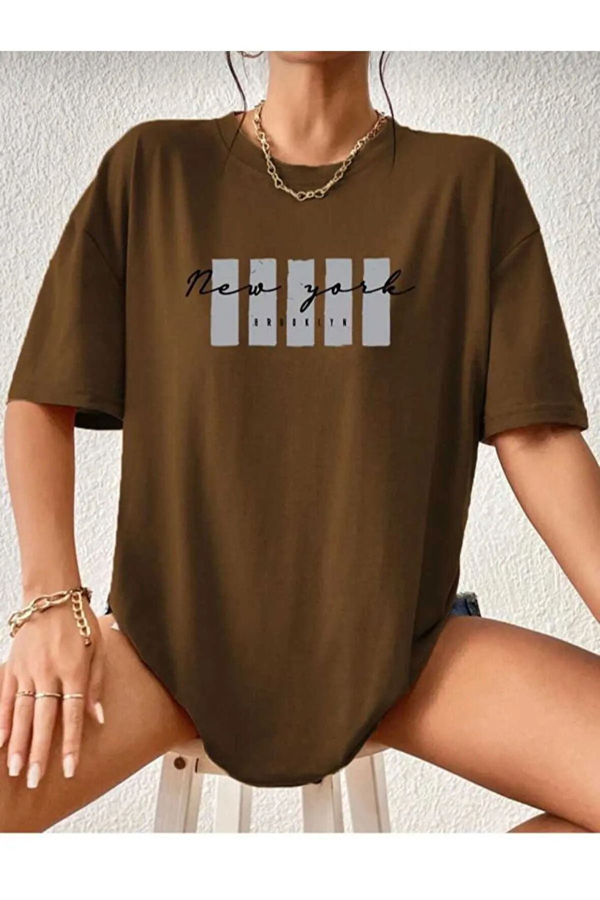 malkoçbey newyork broklıyn baskılı overisze unisex basic t-şhirt