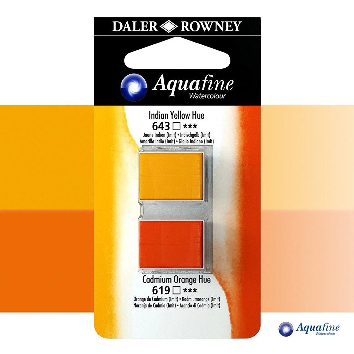 Daler Rowney Aquafine 2li Sulu Boya Tableti 643 Indian Yellow Hue - 619 Cadmium Orange hue