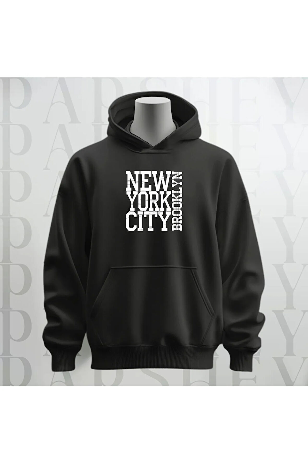 New York City Baskılı Kapüşonlu Sweatshirt Hoodie Kalın Kumaş 3 İplik Şardonlu