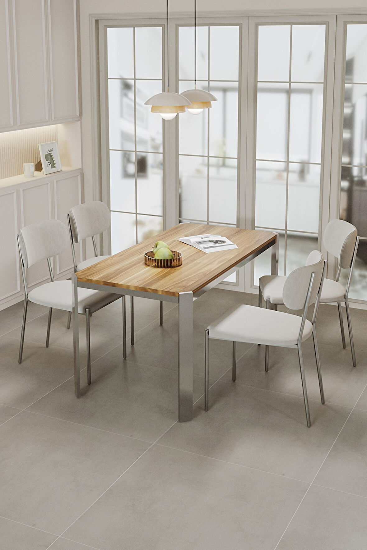 Nexa Demir Metal Ayaklı 70x120 Sabit Masa Yemek Odası Takımı, Mutfak Takımı 4 Adet Sandalye