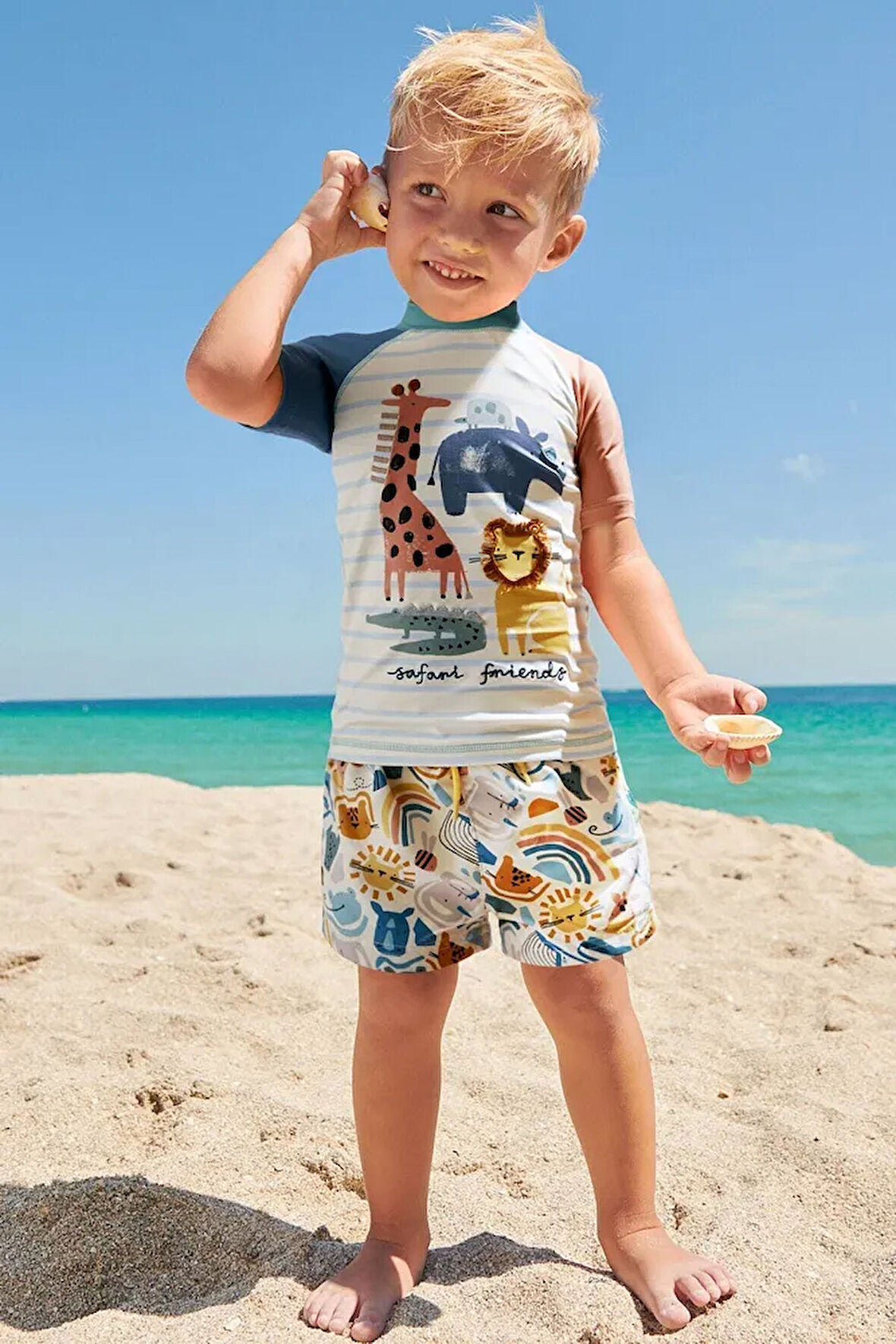 Krem Safari Sunsafe UPF 50+ Güneş Korumalı Şortlu Mayo Alt Üst Takım