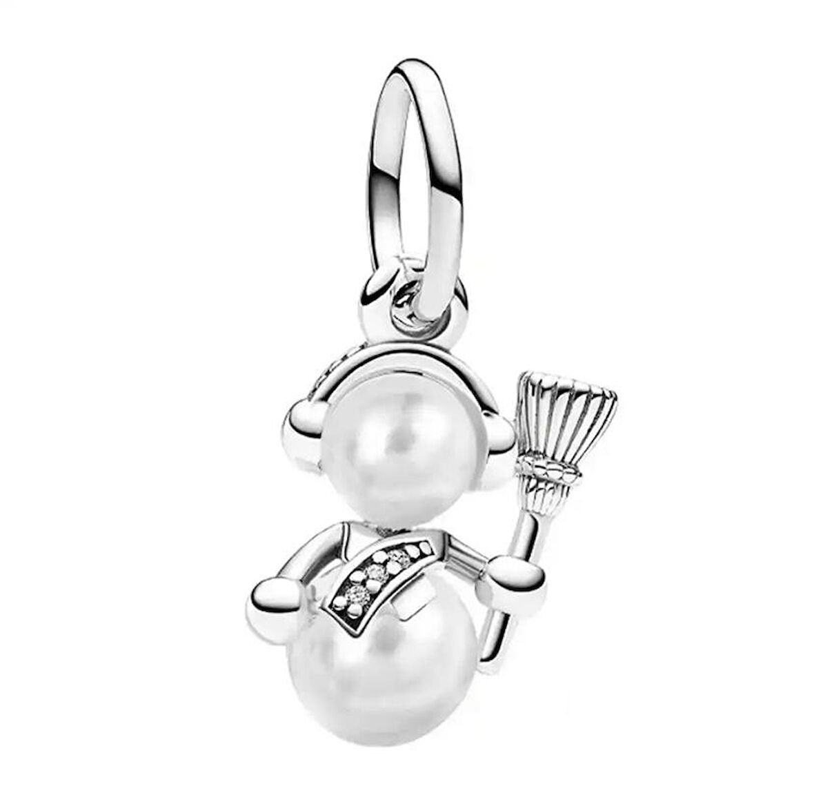 Gümüş s925 Damgalı Işıltılı Kardan Adam Sallantılı Charm