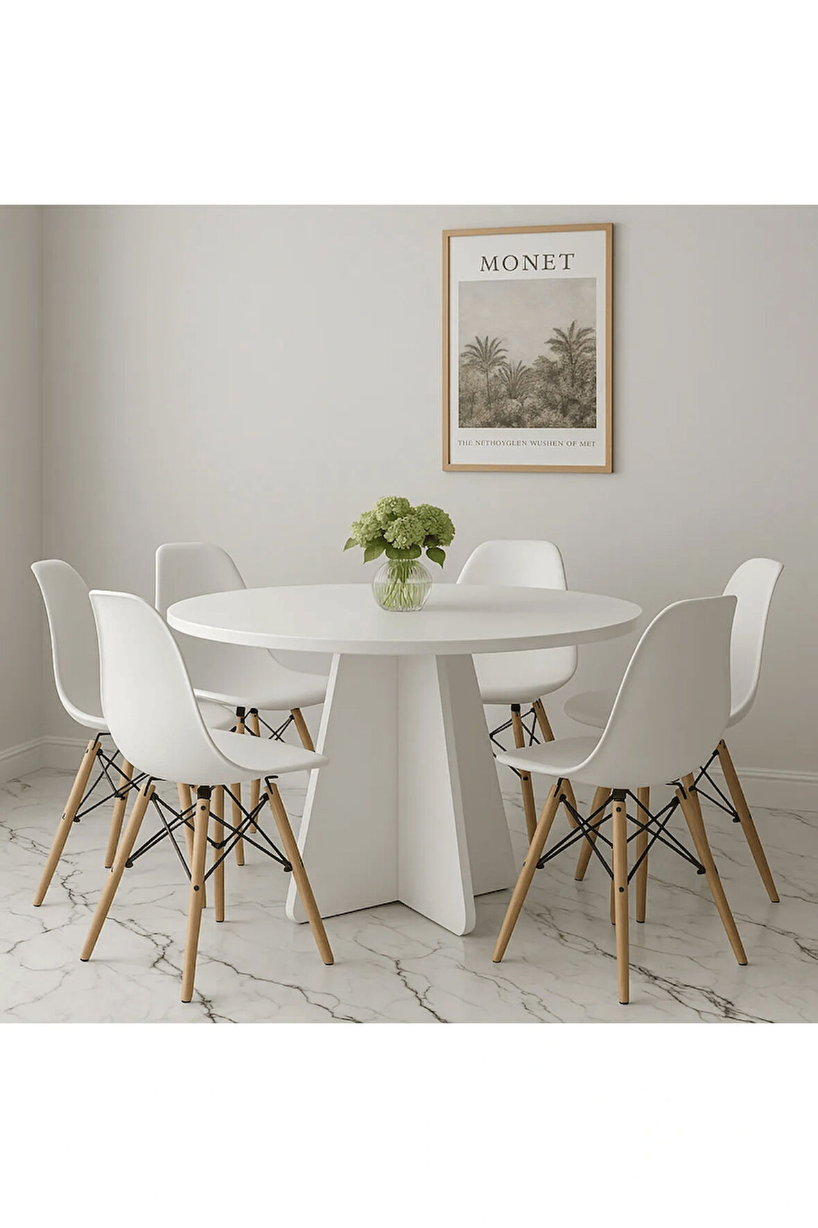 NİFİART yuvarlak modern dekoratif yemek masası mutfak masası-dekoratif-organizer masa