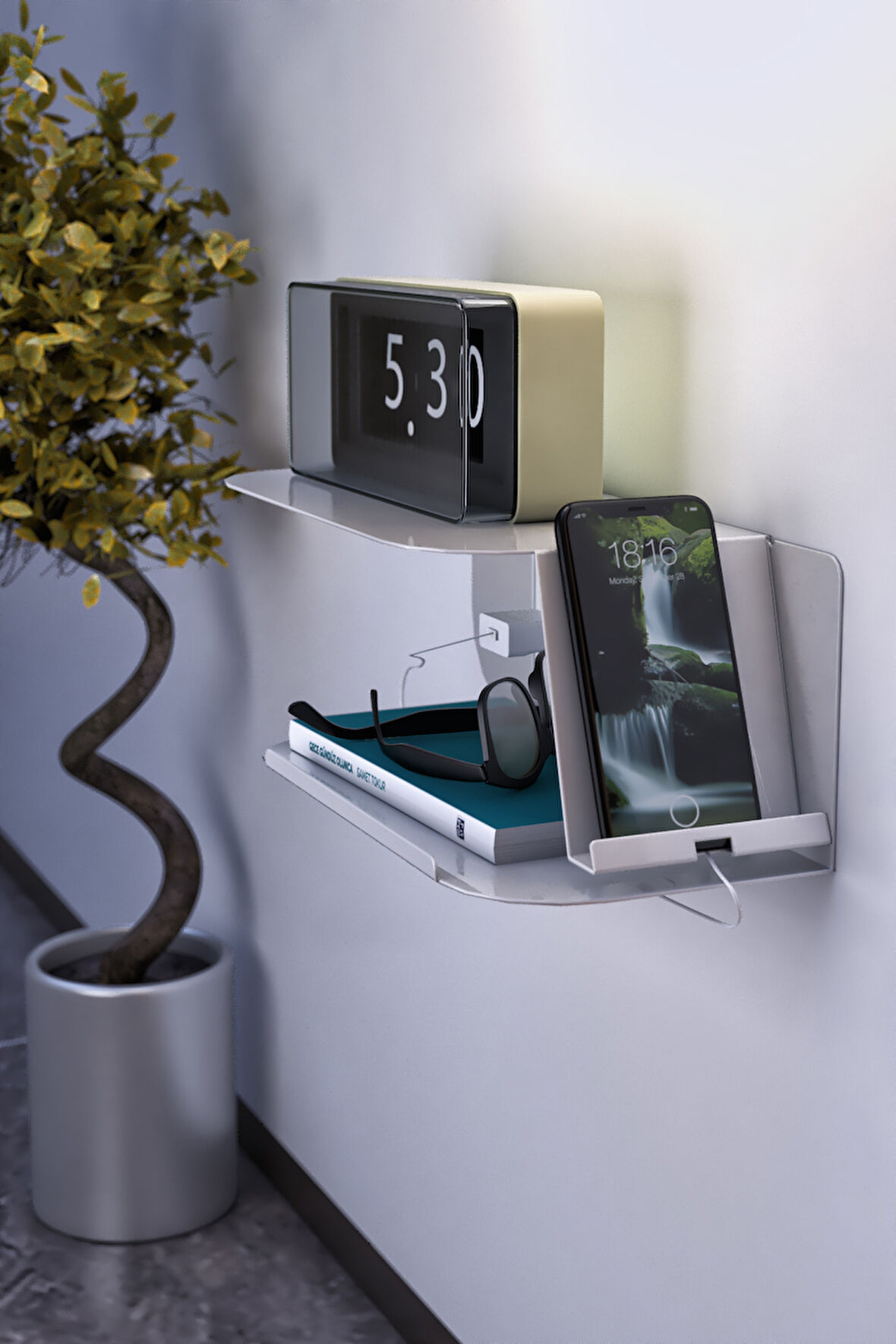 Nightstant Metal Yüzer Komodin – Duvara Monte Başucu Rafı & Kitaplık, Minimalist Tasarım
