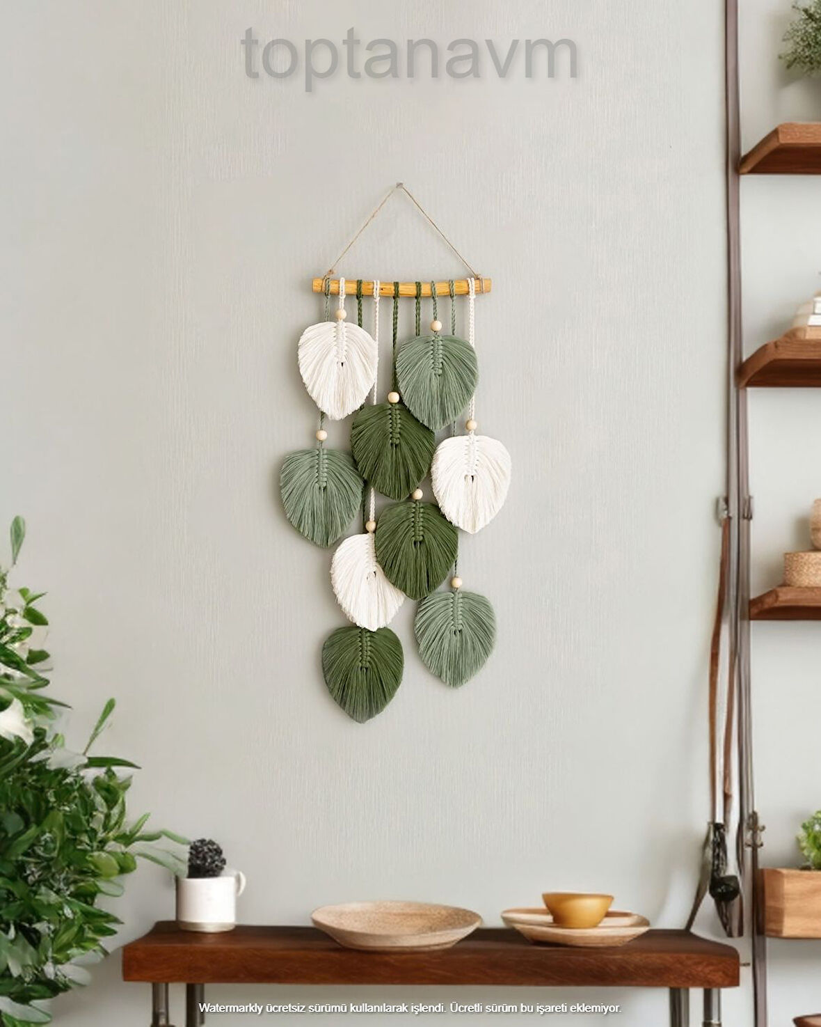 Ninastore Makrome Duvar Süsü Yaprak Şeklinde Dekoratif Hediyelik 