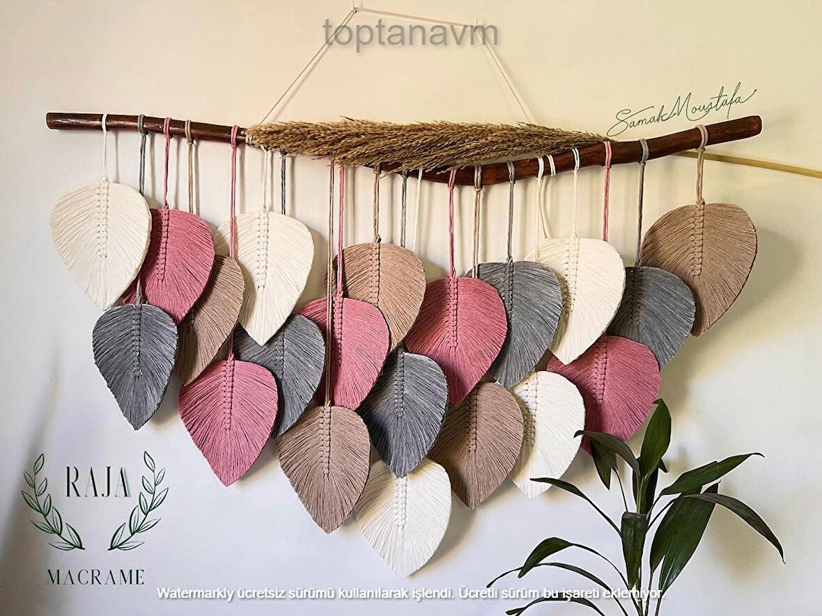 Ninastore Makrome Duvar Süsü Yaprak Şeklinde Dekoratif Hediyelik 
