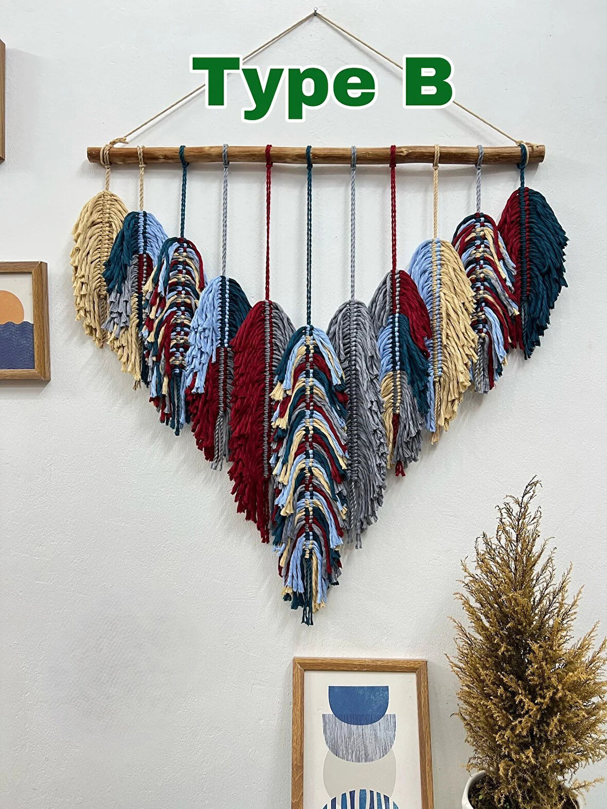 Ninastore Makrome Duvar Süsü Yaprak Şeklinde Dekoratif Hediyelik 