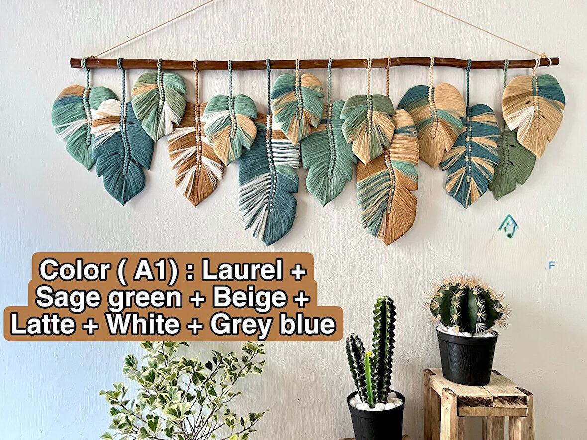 Ninastore Makrome Duvar Süsü Yaprak Şeklinde Dekoratif Hediyelik 