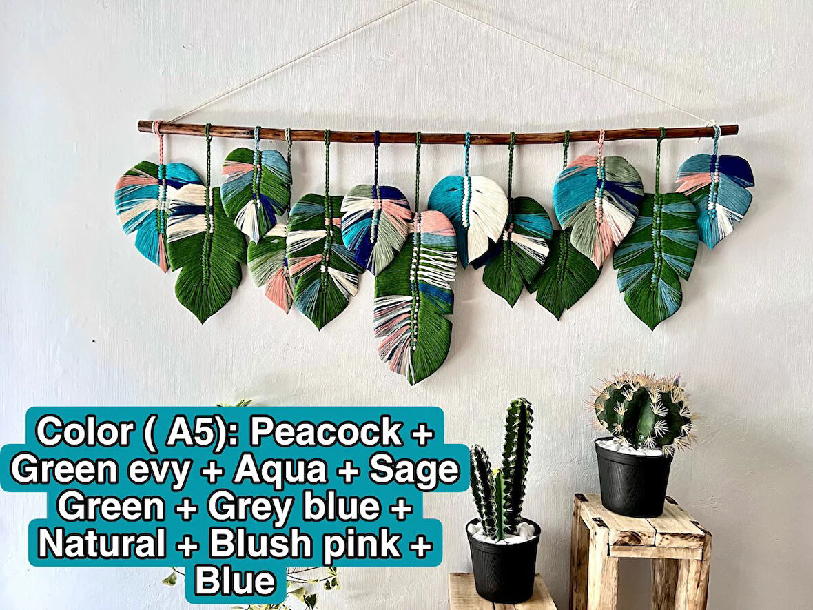 Ninastore Makrome Duvar Süsü Yaprak Şeklinde Dekoratif Hediyelik 