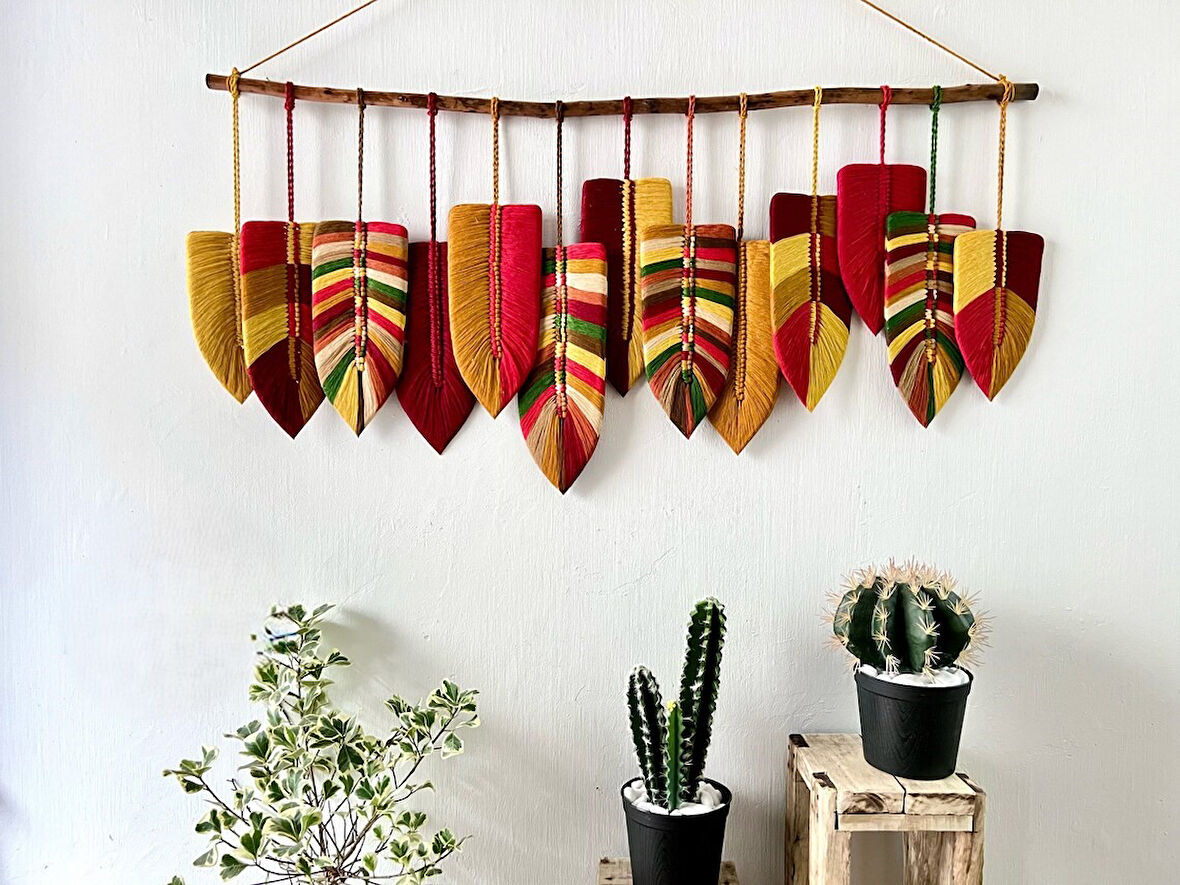 Ninastore Makrome Duvar Süsü Yaprak Şeklinde Dekoratif Hediyelik 