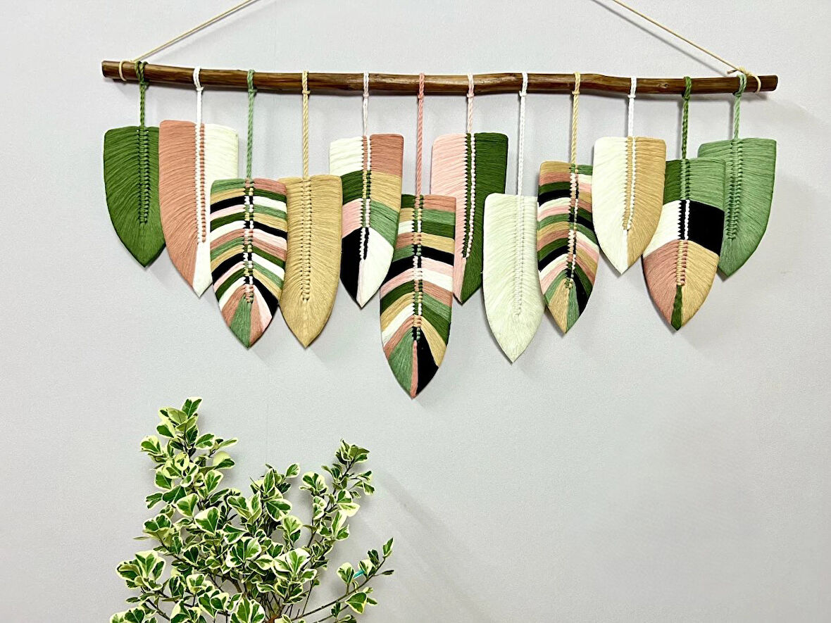 Ninastore Makrome Duvar Süsü Yaprak Şeklinde Dekoratif Hediyelik 
