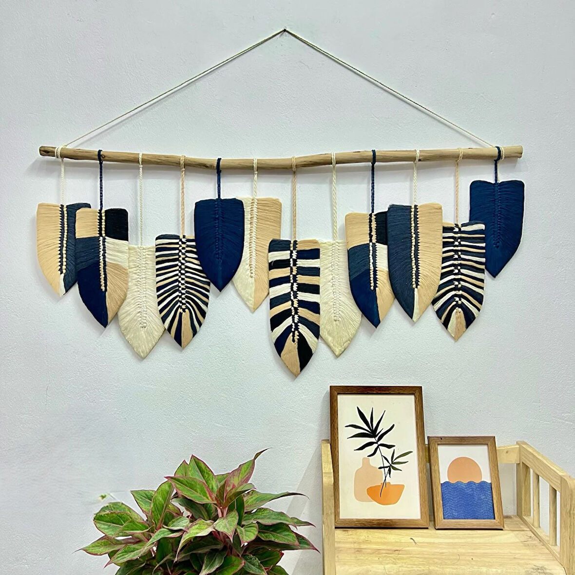 Ninastore Makrome Duvar Süsü Yaprak Şeklinde Dekoratif Hediyelik 