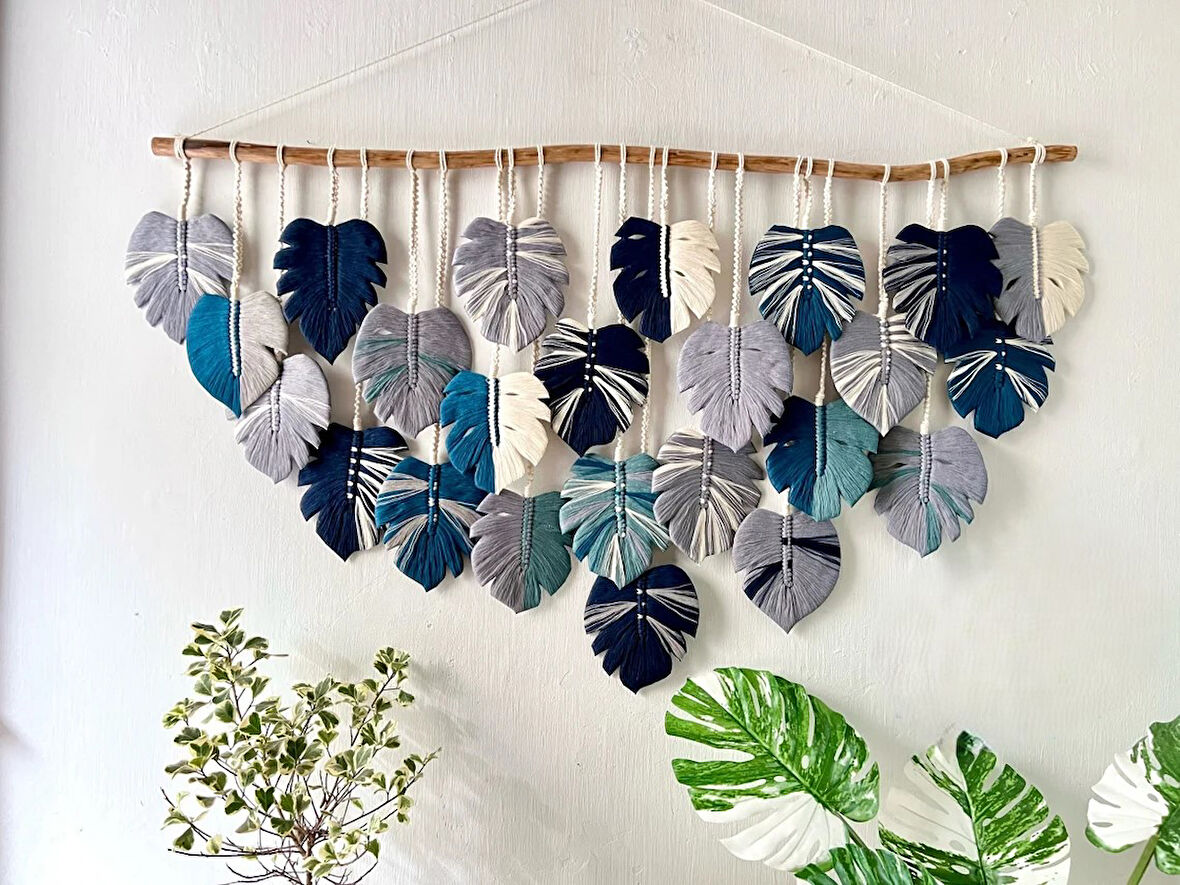 Ninastore Makrome Duvar Süsü Yaprak Şeklinde Dekoratif Hediyelik 