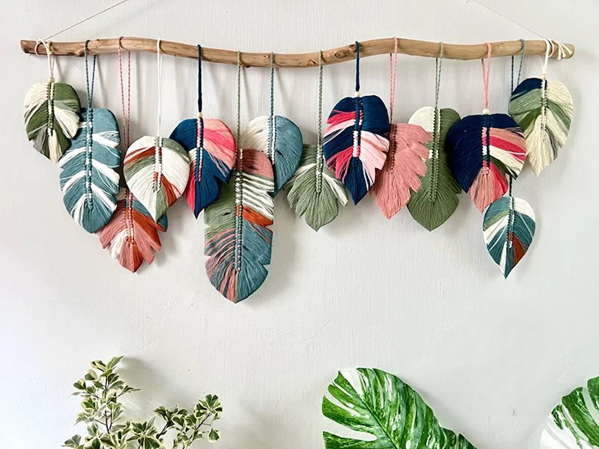 Ninastore Makrome Duvar Süsü Yaprak Şeklinde Dekoratif Hediyelik 