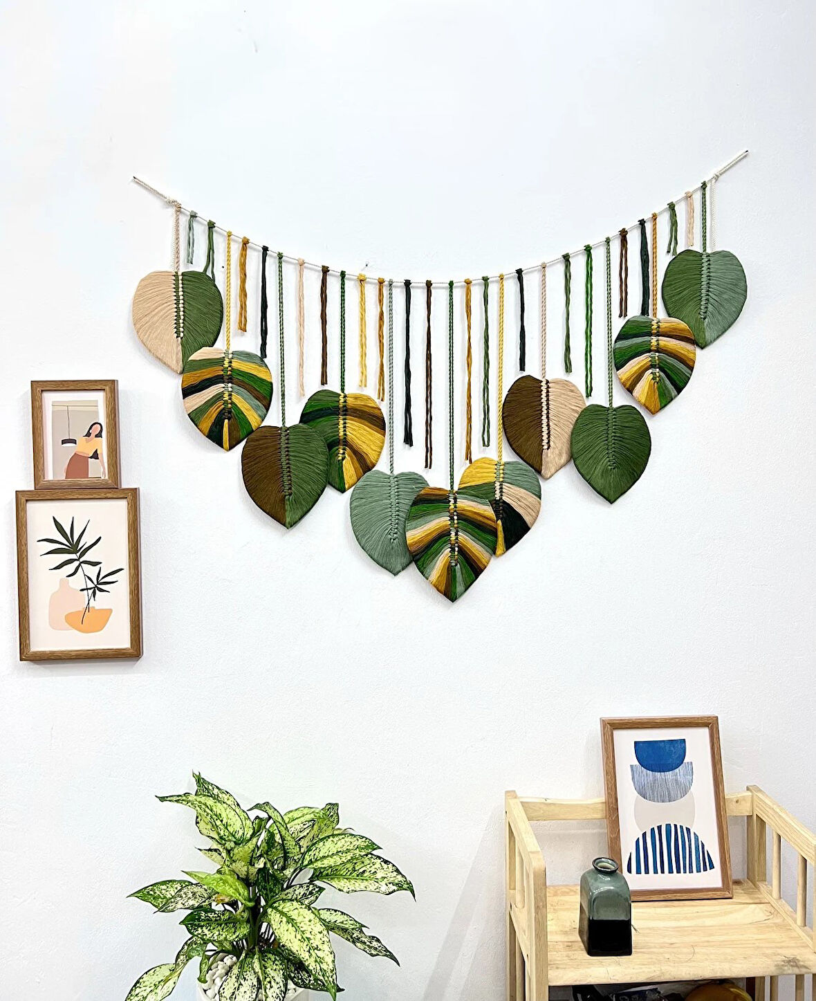 Ninastore Makrome Duvar Süsü Yaprak Şeklinde Dekoratif Hediyelik 