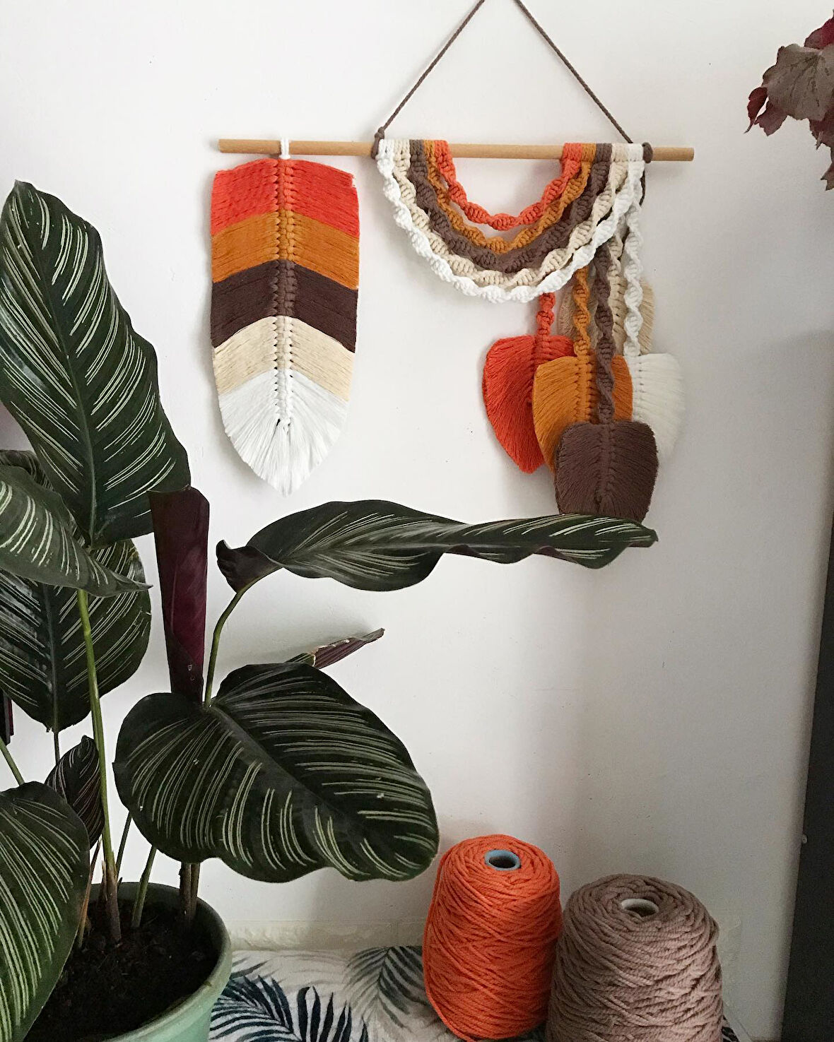 Makrome Dekoratif Duvar Süsü Yaprak Modelİ Şık Tasarım