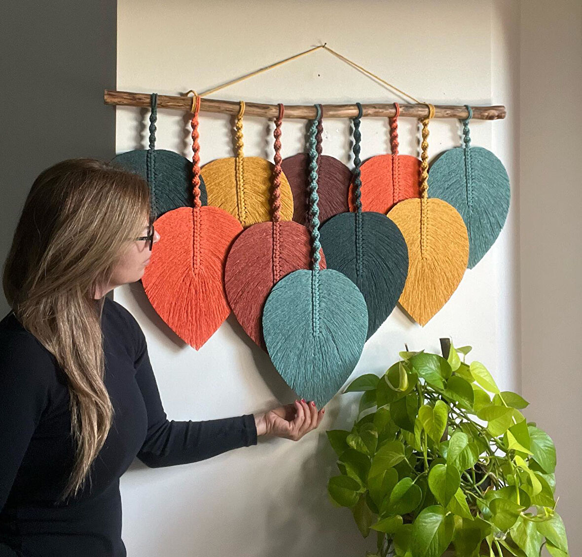Makrome Dekoratif Duvar Süsü Yaprak Modelİ Şık Tasarım