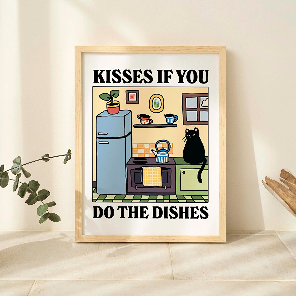 Bulaşıkları Yıkarsan Öpücükler Kedi Baskısı, Retro Lokanta Posteri, Bistro Yemek Odası Mutfak Posterleri