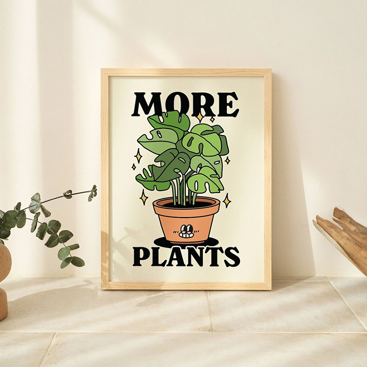 Retro Botanik Poster, Daha Fazla Bitki Alıntı Baskısı, Tipografik Duvar Dekoru, Monstera İllüstrasyonu