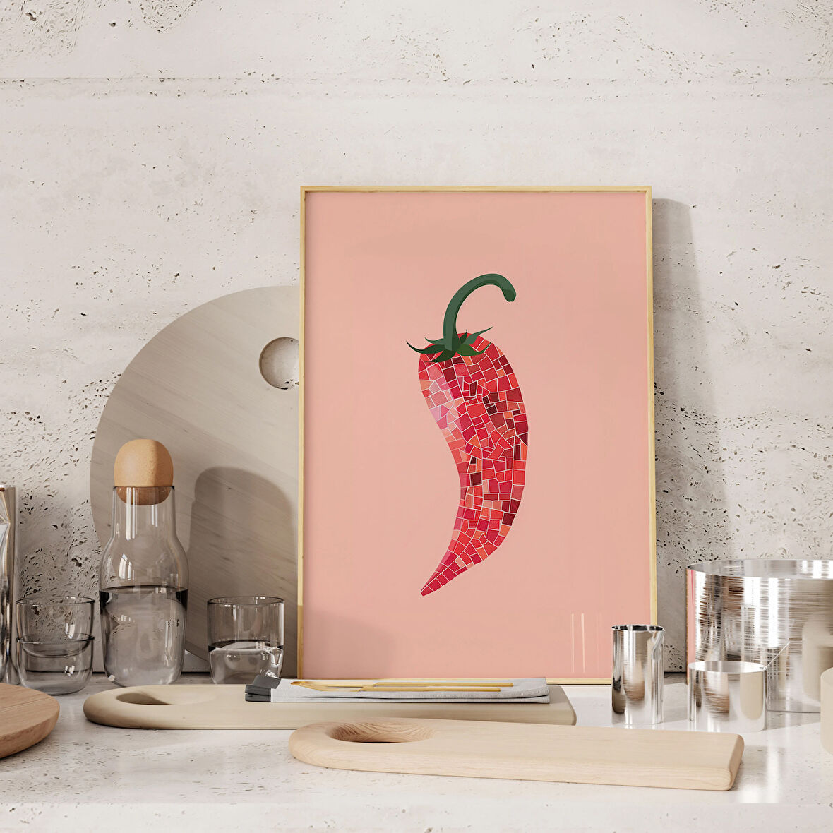 Kırmızı Biber Poster, Mutfak Duvar Sanatı, Mutfak Baskıları, Yemek Odası Duvar Sanatı, Dopamin Dekoru, Baskılar
