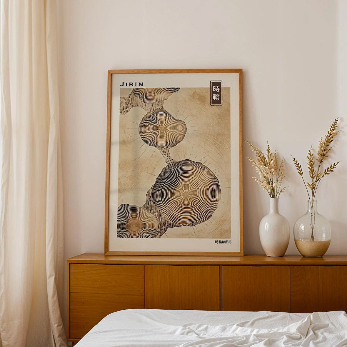 Jirin Japandi Ağaç Halkaları Duvar Sanatı, Wabi Sabi Ahşap Desenli