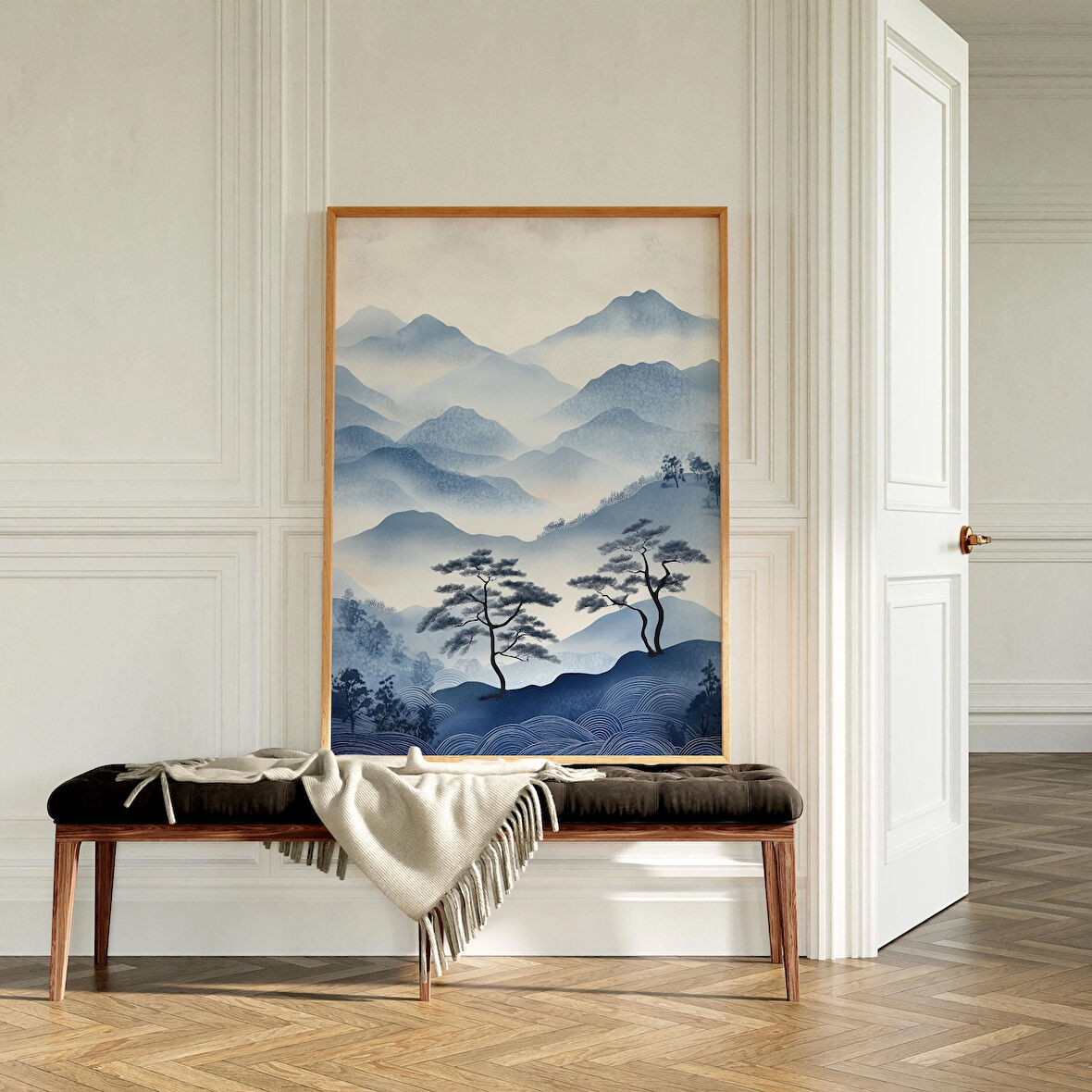 Mavi Dağ Manzara Sanatı: Japandi Stili (20x28) ( )