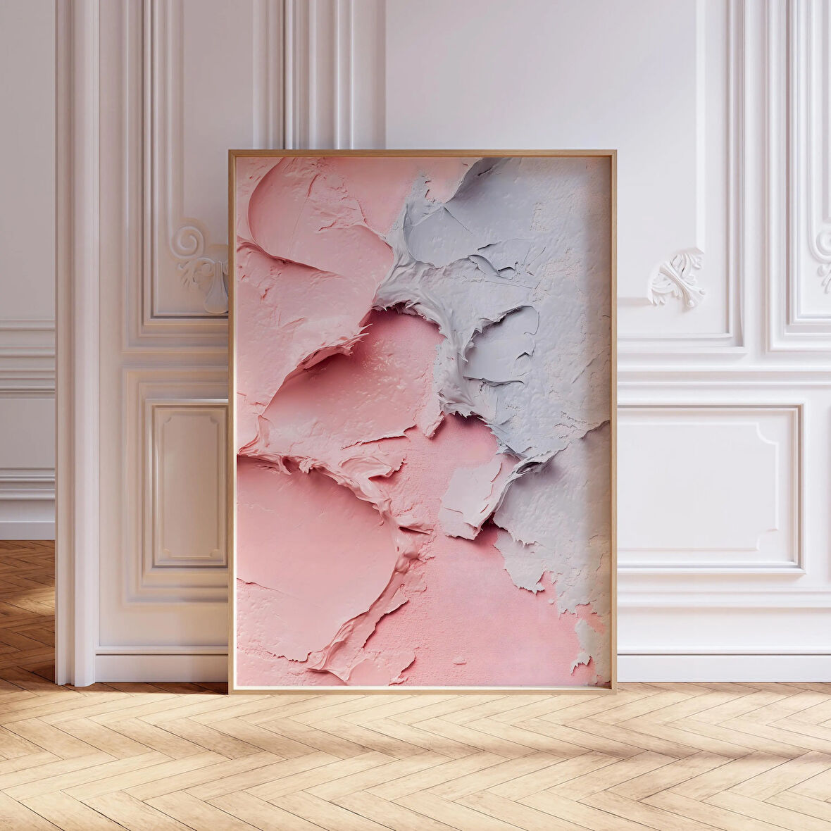 Yumuşak Pembe ve Sönük Mavi Dokulu Duvar Sanatı, Japandi Duvar Sanatı